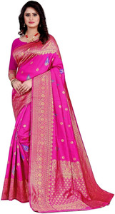 AMK FASHION Self Design, Floral Print, Woven Banarasi Silk Blend, Art Silk Saree
