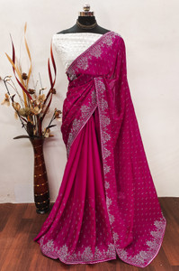 MM VENTURE Embroidered Bollywood Raw Silk Saree