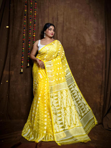 RIDDHIMAN FASHION Self Design Jamdani Cotton Linen Saree