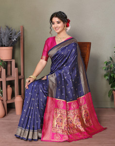 YASHIKA Printed, Self Design Banarasi Cotton Silk, Jacquard Saree