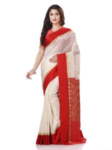 Desh Bidesh Woven, Paisley, Solid/Plain, Temple Border Garad Handloom Cotton Blend, Cotton Silk Saree