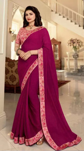 BLEESBURY Printed, Self Design, Graphic Print, Floral Print, Checkered, Solid/Plain Bollywood Silk Blend, Chiffon Saree