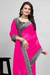 Aai shree khodiyar Woven, Embellished, Solid/Plain, Self Design Bollywood Georgette, Chiffon Saree