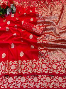 KanjiQueen Woven, Self Design Banarasi Silk Blend, Pure Silk Saree