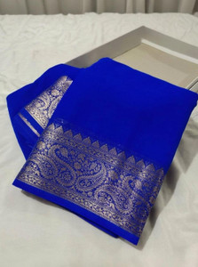 Laxmi Silk Mills Solid/Plain Mysore Crepe Saree