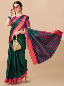 VILLAGIUS Self Design, Color Block, Embellished, Woven, Solid/Plain Bollywood Pure Silk, Cotton Silk Saree