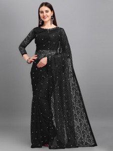 LOROFY Solid/Plain Bollywood Net Saree
