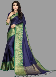 WILLMAKE Woven Bollywood Jacquard, Cotton Silk Saree
