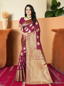 Pikham Woven Kanjivaram Silk Blend, Jacquard Saree