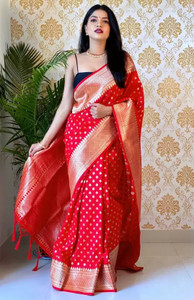 NENCY FASHION Woven Kanjivaram Silk Blend, Pure Silk Saree