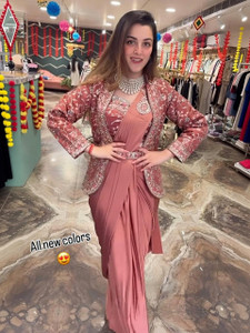 Starly Embroidered Pre Draped Saree Silk Blend Saree