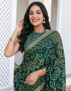 Samah Printed Bandhani Georgette, Chiffon Saree