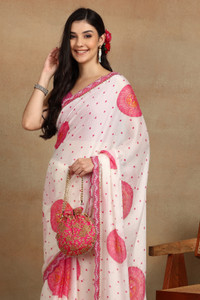 MIRCHI FASHION Printed, Blocked Printed Bandhani Chiffon, Georgette Saree