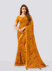 Samah Geometric Print, Printed, Embellished Bollywood Georgette, Chiffon Saree