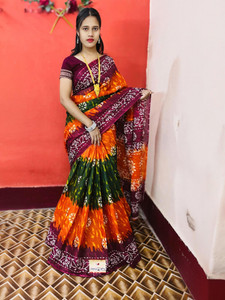 ARTFULTHREADS Printed, Floral Print, Tie-Dye Sambalpuri Pure Cotton Saree