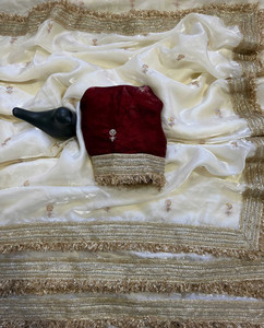 sadika Embroidered, Embellished Bollywood Tissue, Pure Silk Saree