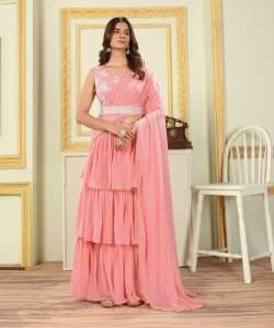 PATLANI STYLE Embroidered, Solid/Plain, Embellished Pre Draped Saree Georgette Saree