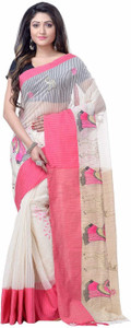 Desh Bidesh Woven, Self Design, Animal Print Handloom Handloom Pure Cotton, Cotton Blend Saree
