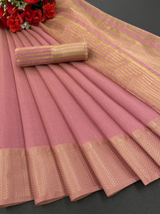 GOGAJI COLLECTION Temple Border, Woven Kanjivaram Cotton Silk, Chanderi Saree