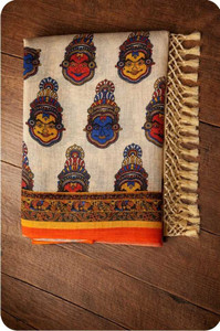 Vitra Fashion Printed Kalamkari Cotton Linen Saree
