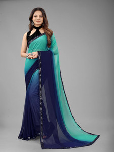 For And Ever Digital Print, Ombre, Polka Print, Embroidered, Embellished, Color Block, Striped Jamdani Georgette, Chiffon Saree