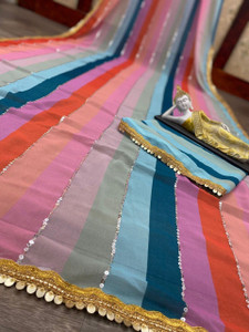 Lonkrentra Striped, Printed Bollywood Georgette Saree