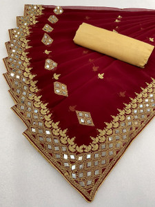 Disha Fashion Embroidered, Self Design Banarasi Georgette, Silk Blend Saree