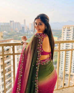 MEWAD KEASRI CREATION Ombre Embellished Georgette Saree - Image 6