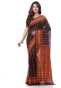 Desh Bidesh Woven, Floral Print, Self Design, Paisley Jamdani Handloom Cotton Blend, Pure Cotton Saree