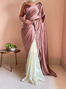 PD CLOTH VILLA Embellished, Solid/Plain Bollywood Satin Saree