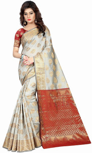 Hinayat Fashion Self Design, Printed, Embroidered, Embellished, Woven Banarasi Cotton Silk, Silk Blend Saree