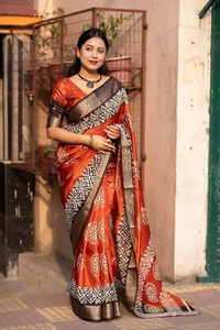 J6 Designers Printed Hand Batik Cotton Silk Saree
