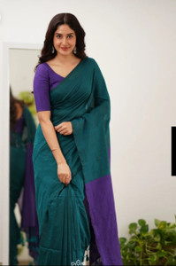 SMRITI BOUTIQUE Solid/Plain Handloom Handloom Pure Cotton Saree