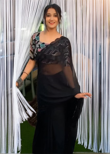 Bollytrend Solid/Plain Bollywood Georgette, Chiffon Saree
