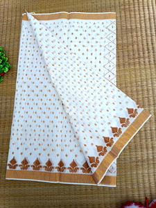 Happy Creation Printed, Striped Tant Pure Cotton, Cotton Blend Saree