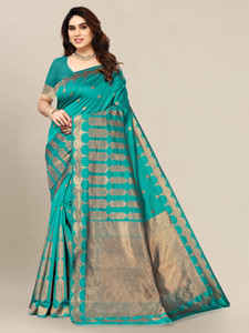Om Shantam sarees Self Design, Woven Bollywood Jacquard, Art Silk Saree