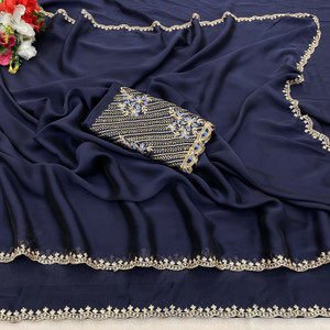 saanvi Solid/Plain, Embroidered Bollywood Silk Blend Saree