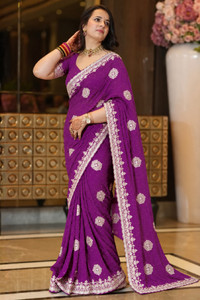 b bella creation Embroidered Bollywood Supernet Saree