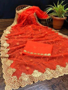LUTAD FAB Embroidered Banarasi Net Saree