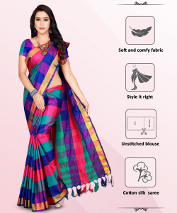 Shaibo saree Checkered Bollywood Cotton Silk Saree