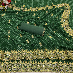 Disha Fashion Embroidered Bandhani Georgette, Silk Blend Saree