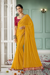 Laxmipati sarees प्रिंटेड साड़ी विथ अटैच्ड ब्लाउज़ शिफॉन साड़ी