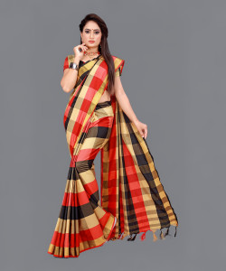 MENFLUENT Printed Chettinadu Cotton Silk Saree