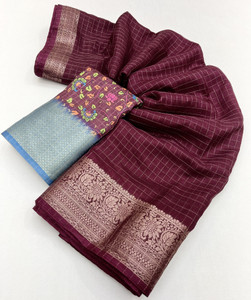 J6 Designers Checkered, Woven Bollywood Cotton Silk Saree