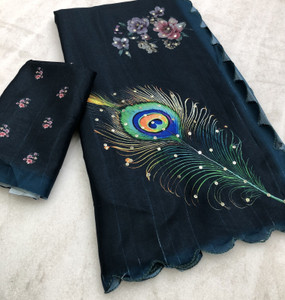 SILKORA Digital Print Bollywood Tussar Silk Saree