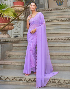 ANOKHI STYLE Solid/Plain Bollywood Georgette, Silk Blend Saree