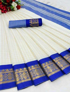 FashionPallavi Checkered, Woven Chettinadu Jacquard, Cotton Silk Saree