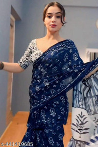 Shiv Clothe Digital Print Ikkat Cotton Linen Saree