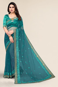 ALAGINI Embroidered Bollywood Net Saree