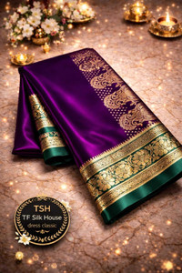 TF SILK HOUSE Woven, Floral Print, Embellished Banarasi Satin Saree